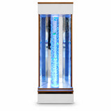 sensory bubble tube with illuminated bubbles, mirrored enclosure and wooden base for sensory room activities