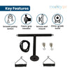 Key features of the Shoulder T Pulley including handles, rope and door-mount pulley system