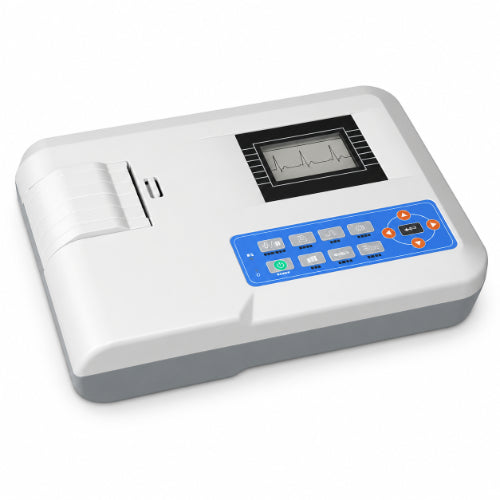 Compact single channel ECG machine with digital display, thermal printer and control panel for cardiac testing
