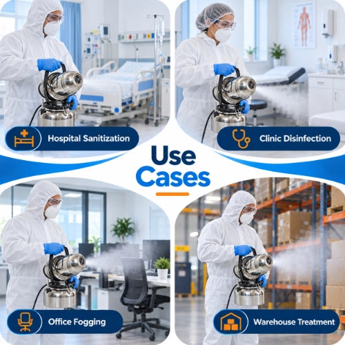 ulv fogger machine use cases for hospital sanitization, clinic disinfection, office fogging and warehouse treatment