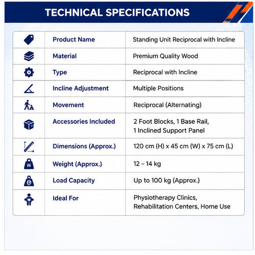 standing unit reciprocal with incline technical specifications and adjustable support