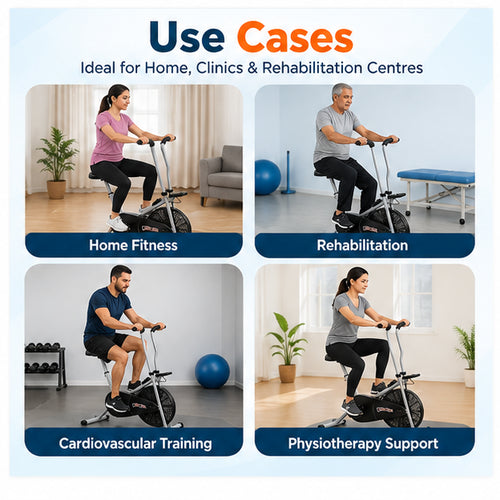 Static exercise cycle use cases for home fitness, rehabilitation, cardiovascular training and physiotherapy support