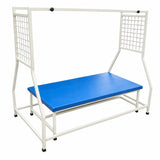 occupational therapy suspension frame with sturdy ms pipe structure and padded blue platform for sensory and movement activities
