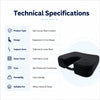 technical specifications of gel coccyx seat cushion showing material design support purpose and comfort details