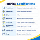 theraband flexbar yellow technical specifications with resistance exercise design for hands, wrists, forearms and upper body conditioning