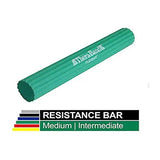 Green Theraband FlexBar showing a mid-range resistance level for forearm exercises