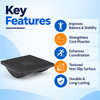 theraband rocker balance board key features including improved balance and stability, core strengthening, coordination support, textured non-slip surface and durable design