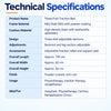 technical specifications of three fold traction bed including ms frame, high-density foam cushioning, adjustable sections, approximate dimensions and rehabilitation use