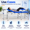 use cases of three fold traction bed showing a patient in physiotherapy position for spine traction, back pain management, lower limb therapy and rehab clinic use