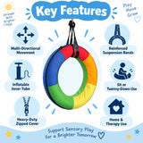 tube swing deluxe key features including multi-directional movement, inflatable inner tube, reinforced suspension bands, heavy-duty cover and sit or tummy-down use