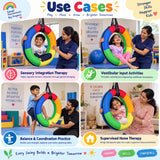 tube swing deluxe use cases for sensory integration therapy, vestibular activities, balance and coordination practice, and supervised home therapy