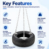 tyre swing deluxe key features including sturdy metal chains, durable tyre material, high weight capacity and indoor or outdoor use