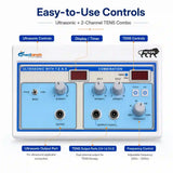 Ultrasonic 2ch TENS machine controls closeup – ultrasound frequency and TENS intensity settings