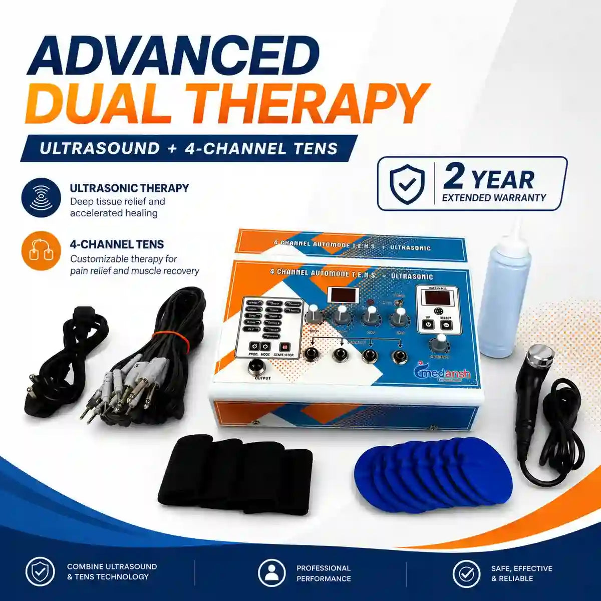 Ultrasonic 4-channel TENS combo 2yr warranty creative promo banner