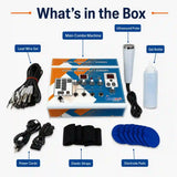 Ultrasonic 4-channel TENS combo what's in the box – main unit ultrasound probe 8 electrode pads 4 lead wires gel