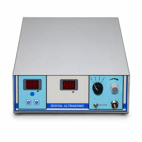 ultrasonic digital machine with digital display, control knobs and therapy output ports for professional physiotherapy and rehabilitation use