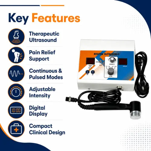 ultrasound therapy machine key features with continuous pulsed modes adjustable intensity and digital display