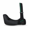 black shoulder and arm immobilizer with padded sling and adjustable support strap for right or left shoulder use