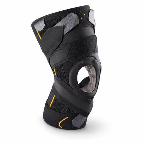 black velpeau ligaction pro knee brace with open patella, adjustable support straps and articulated side hinges