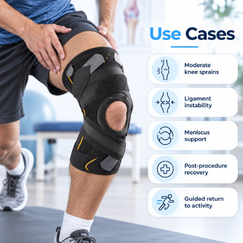velpeau ligaction pro knee brace use cases for moderate knee sprains, ligament instability, meniscus support, post-procedure recovery and return to activity