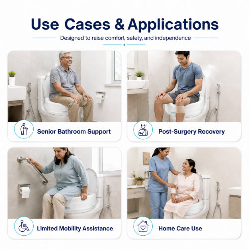 vissco raised toilet seat use cases for senior bathroom support post surgery recovery limited mobility and home care