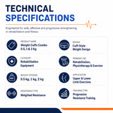 weight cuffs combo technical specifications with 0.5 kg 1 kg and 2 kg resistance options