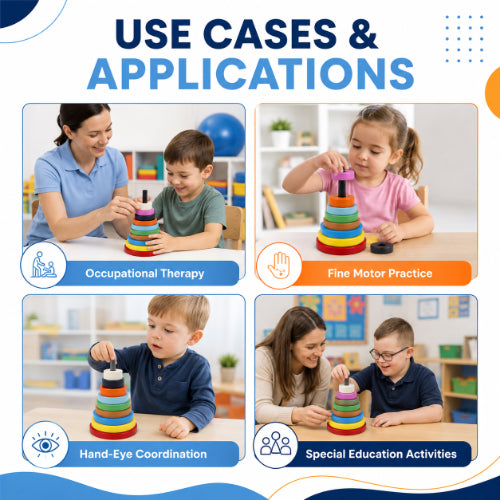 wooden pyramid round use cases for occupational therapy fine motor practice hand eye coordination and special education