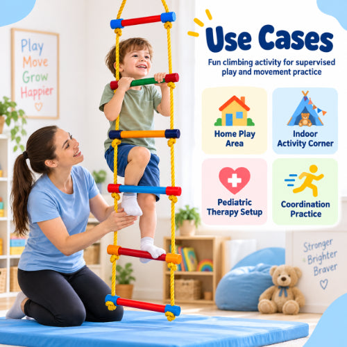wooden rope ladder use cases for home play areas, indoor activity corners, pediatric therapy setups and coordination practice