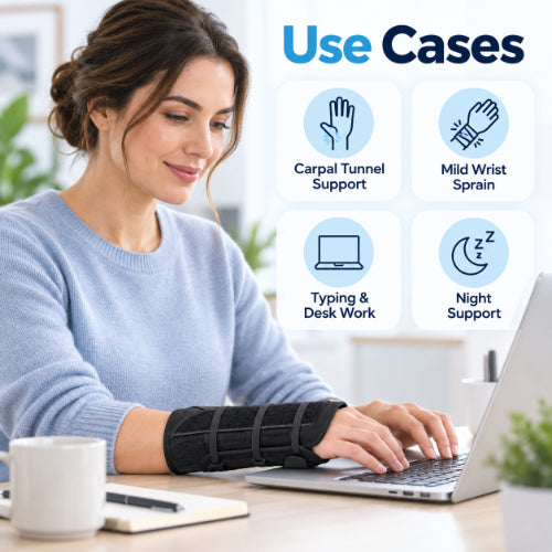 wrist support brace use cases for carpal tunnel support, mild wrist sprain, typing and desk work, and night support