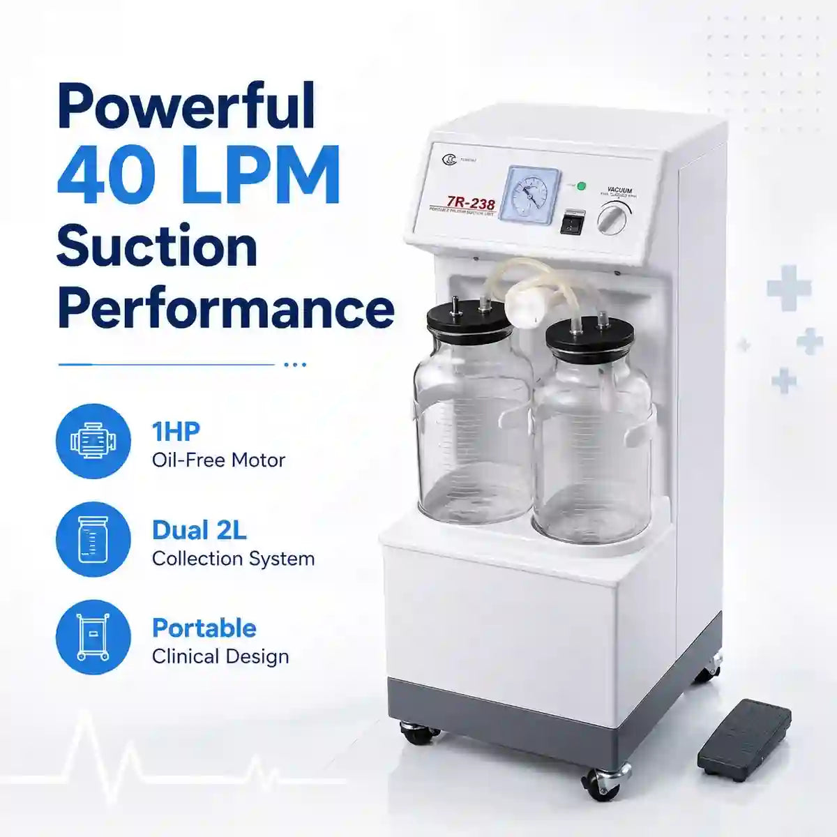 Yuwell suction machine suction performance chart – consistent 40LPM flow rate clinical grade