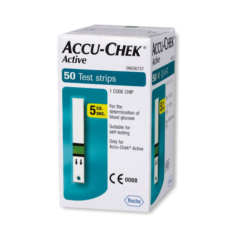 Box of Accu-Chek Active glucose test strips, pack of 50 count
