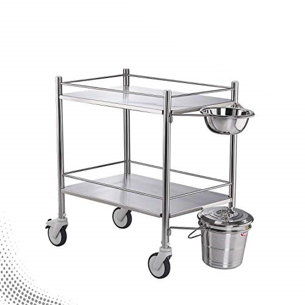 Dressing Trolley SS Framework And SS Shelves With SS Bowl  Bucket