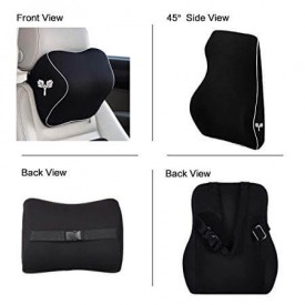 1xGrey Memory Foam Car Seat Cushion Lumbar Back Support + Head Rest Neck  Pillow