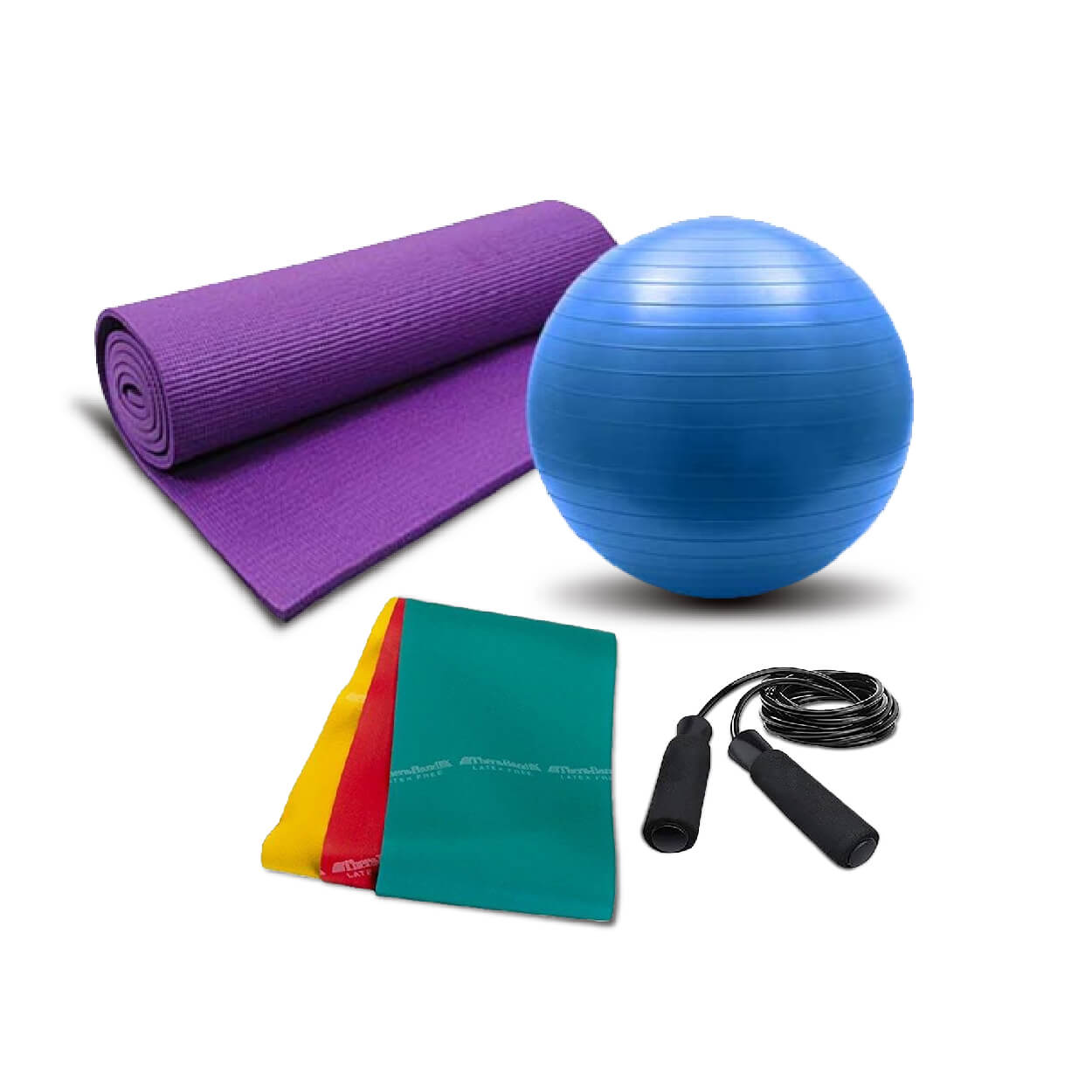 Home Fitness Kit with Premium Yoga Mat, Gym Ball, Skipping Rope and Combo  of Therabands